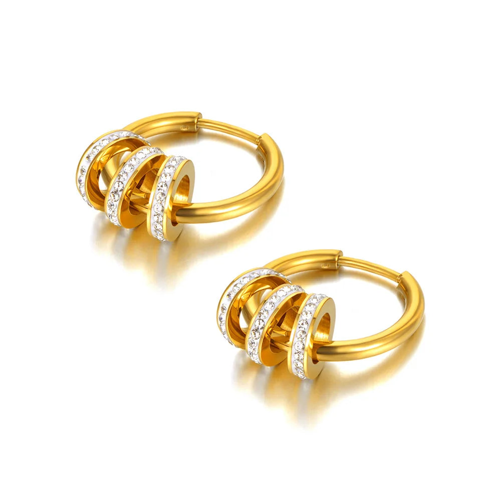 Lokaer Stainless Steel Geometric Circle Hoop Earrings Trendy Green CZ Crystal Bohemia Party Earrings For Women Girls E22020