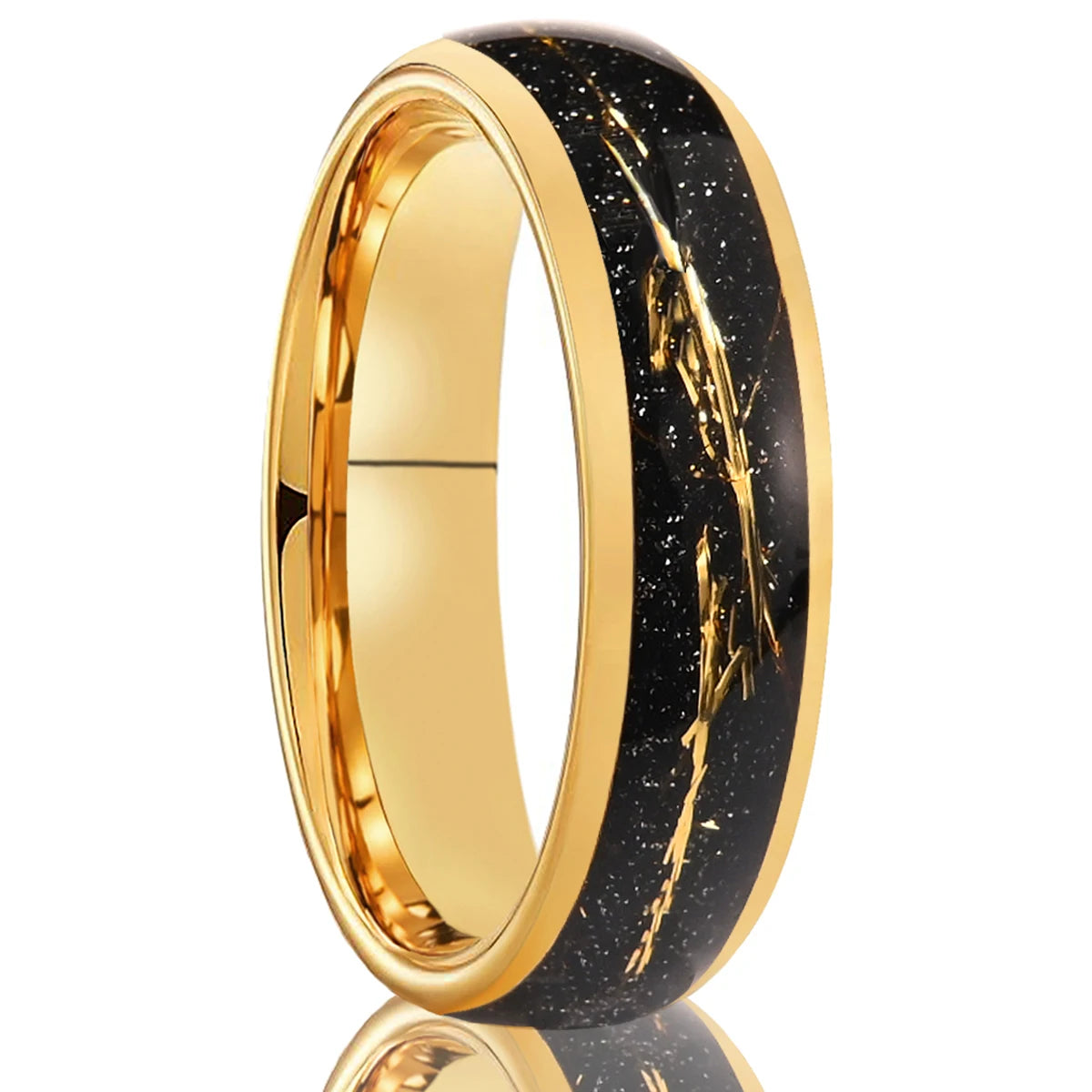 Golden simple 8/6mm inlaid golden foil tungsten steel ring, comfortable to wear, suitable for daily wedding party jewelry gifts