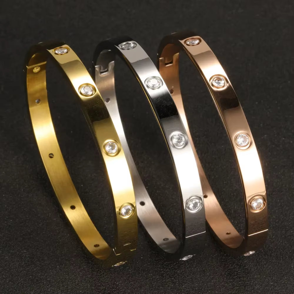 Stainless Steel Cuff Bracelets Bangles for Women Fashion Jewelry Charm Jewelry Accessories Crystal Bracelet Love