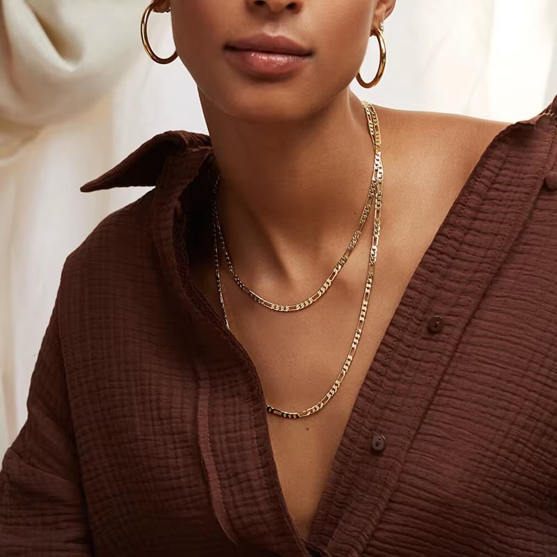 Figaro Chain Necklace Stainless Steel Link Gold Color Choker Necklace Layered Women Girls 14" 18" 20" 24"