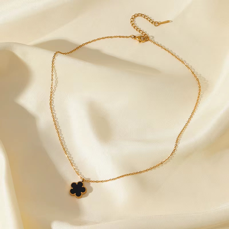 316L Stainless Steel Black Clover Plum Flower Pendant Necklace for Women Fashion Neck Chain Waterproof Jewelry Gift