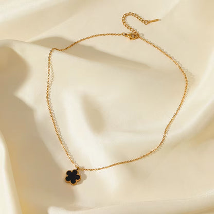 316L Stainless Steel Black Clover Plum Flower Pendant Necklace for Women Fashion Neck Chain Waterproof Jewelry Gift