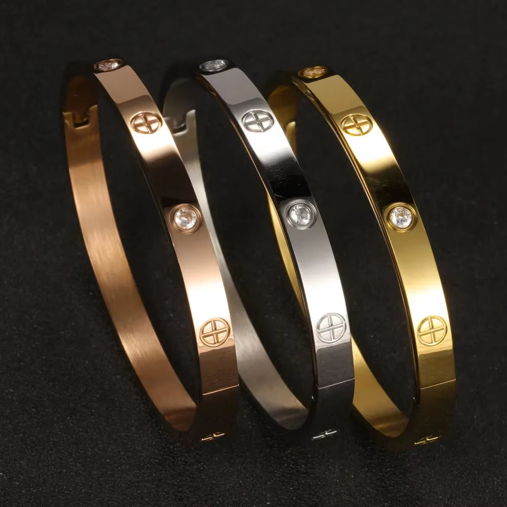 Stainless Steel Cuff Bracelets Bangles for Women Fashion Jewelry Charm Jewelry Accessories Crystal Bracelet Love