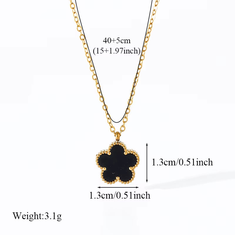 316L Stainless Steel Black Clover Plum Flower Pendant Necklace for Women Fashion Neck Chain Waterproof Jewelry Gift