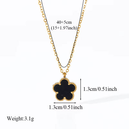 316L Stainless Steel Black Clover Plum Flower Pendant Necklace for Women Fashion Neck Chain Waterproof Jewelry Gift