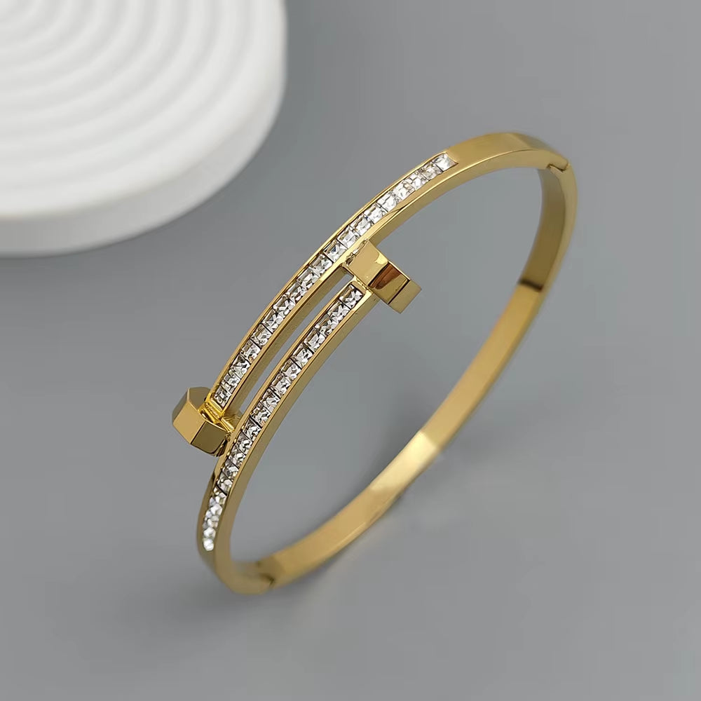 New Nail Zircon Stainless Steel Gold-Plated Bracelet 18K, High Quality Waterproof Couple Bracelet, Wife Gift