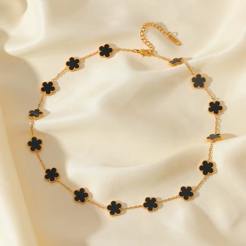 316L Stainless Steel Black Clover Plum Flower Pendant Necklace for Women Fashion Neck Chain Waterproof Jewelry Gift