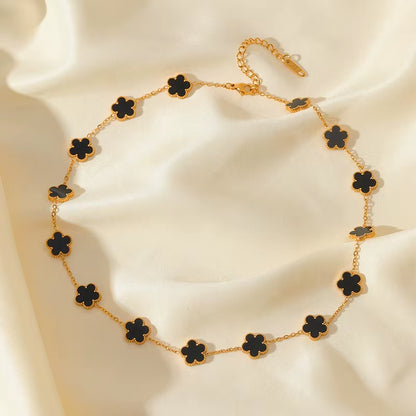 316L Stainless Steel Black Clover Plum Flower Pendant Necklace for Women Fashion Neck Chain Waterproof Jewelry Gift