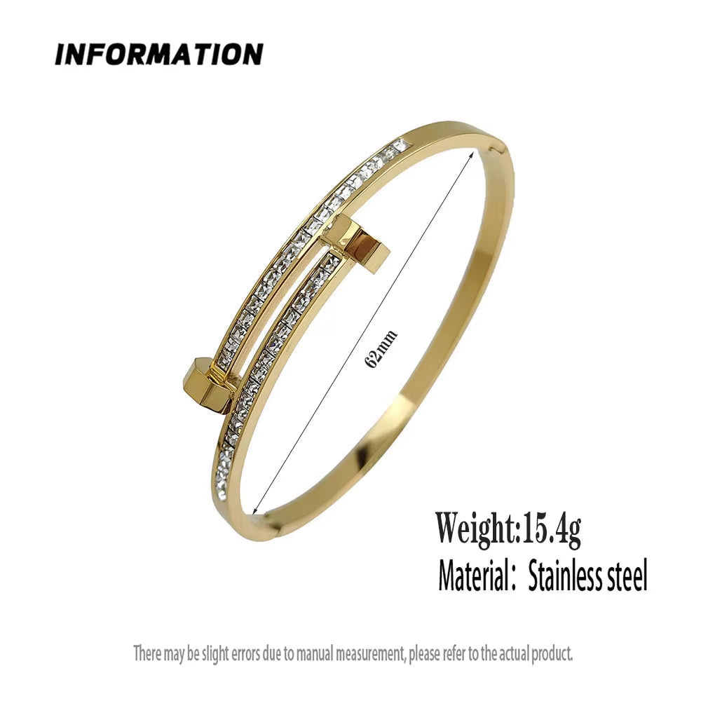 New Nail Zircon Stainless Steel Gold-Plated Bracelet 18K, High Quality Waterproof Couple Bracelet, Wife Gift