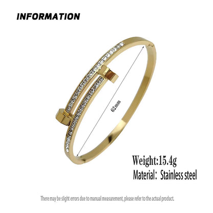 New Nail Zircon Stainless Steel Gold-Plated Bracelet 18K, High Quality Waterproof Couple Bracelet, Wife Gift