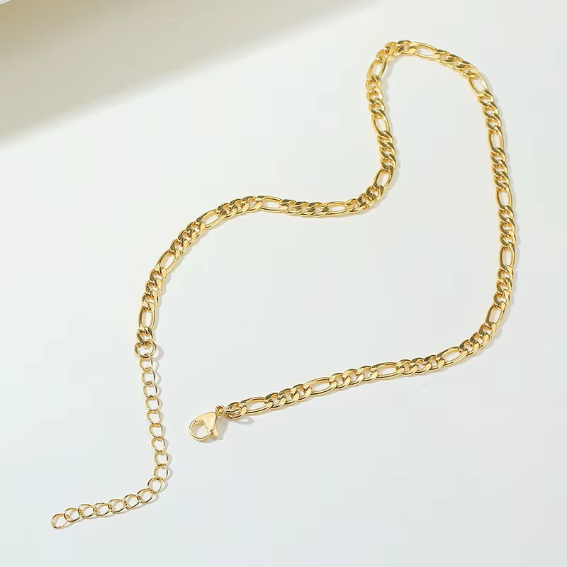 Figaro Chain Necklace Stainless Steel Link Gold Color Choker Necklace Layered Women Girls 14" 18" 20" 24"