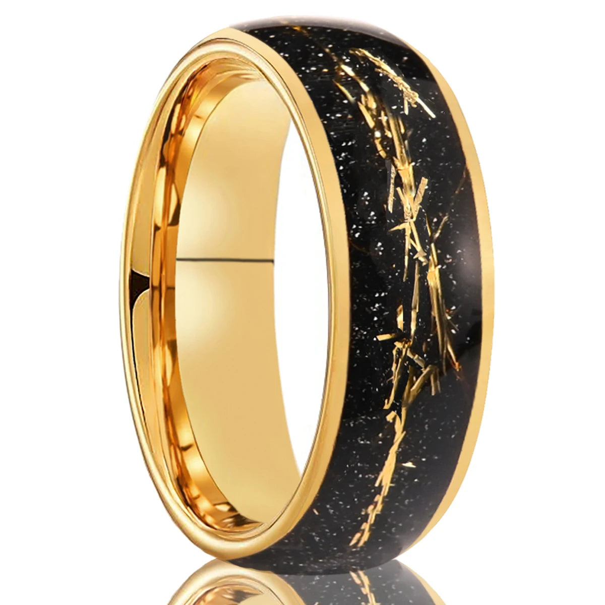 Golden simple 8/6mm inlaid golden foil tungsten steel ring, comfortable to wear, suitable for daily wedding party jewelry gifts