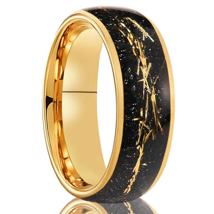 Golden simple 8/6mm inlaid golden foil tungsten steel ring, comfortable to wear, suitable for daily wedding party jewelry gifts