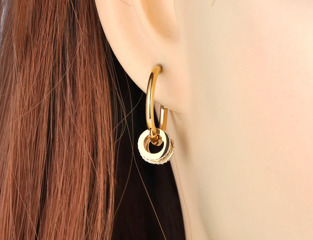 Lokaer Stainless Steel Geometric Circle Hoop Earrings Trendy Green CZ Crystal Bohemia Party Earrings For Women Girls E22020