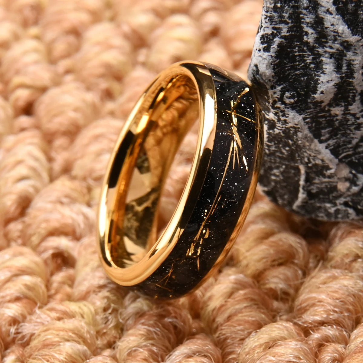 Golden simple 8/6mm inlaid golden foil tungsten steel ring, comfortable to wear, suitable for daily wedding party jewelry gifts