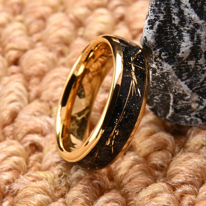 Golden simple 8/6mm inlaid golden foil tungsten steel ring, comfortable to wear, suitable for daily wedding party jewelry gifts