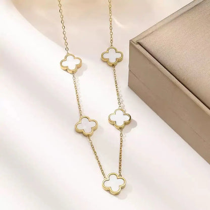 Fashionable Lightweight Luxury Stainless Steel One-Sided Mother-Of-Pearl Four-Leaf Clover Necklace 18K High-End Collarbone Chain