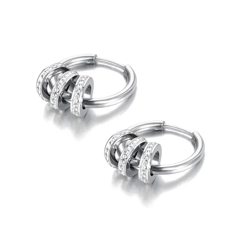 Lokaer Stainless Steel Geometric Circle Hoop Earrings Trendy Green CZ Crystal Bohemia Party Earrings For Women Girls E22020