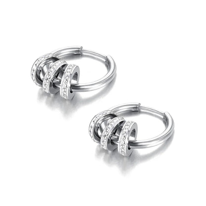 Lokaer Stainless Steel Geometric Circle Hoop Earrings Trendy Green CZ Crystal Bohemia Party Earrings For Women Girls E22020