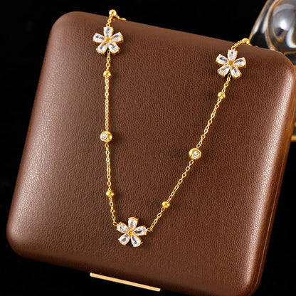 GANEMLY 316L Stainless Steel Clover Flower Zircon Necklace For Women 2025 Fashion Clavicle Neck Chain Waterproof Jewelry Gift