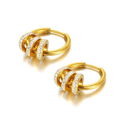 Lokaer Stainless Steel Geometric Circle Hoop Earrings Trendy Green CZ Crystal Bohemia Party Earrings For Women Girls E22020