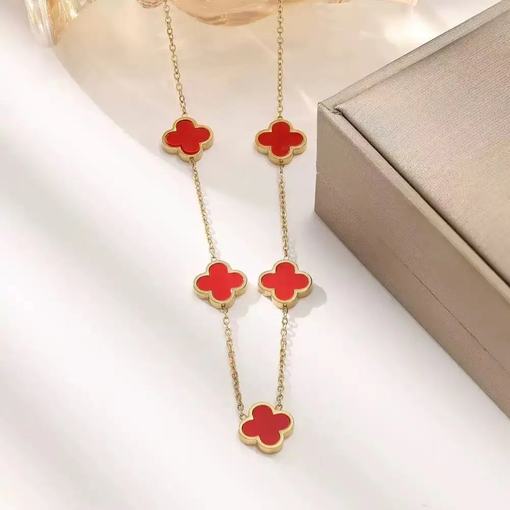 Fashionable Lightweight Luxury Stainless Steel One-Sided Mother-Of-Pearl Four-Leaf Clover Necklace 18K High-End Collarbone Chain