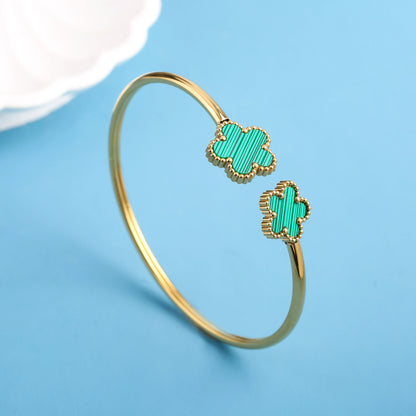 Simple Stainless Steel Shell Five-Leaf Flower OpenS Bangle Classic Luxury For Man Woman Daily Party Birthday Jewelry Gift Clover