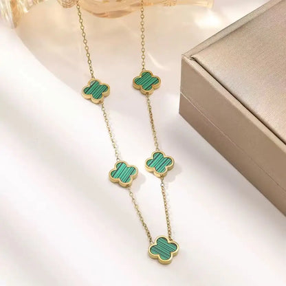 Fashionable Lightweight Luxury Stainless Steel One-Sided Mother-Of-Pearl Four-Leaf Clover Necklace 18K High-End Collarbone Chain