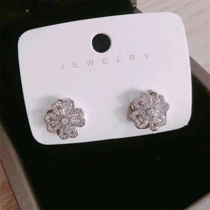 Rotating Micro-embellished Jewelry Lucky Flower Earrings Light Luxury Fashion Simple Versatile Stainless Steel Earrings