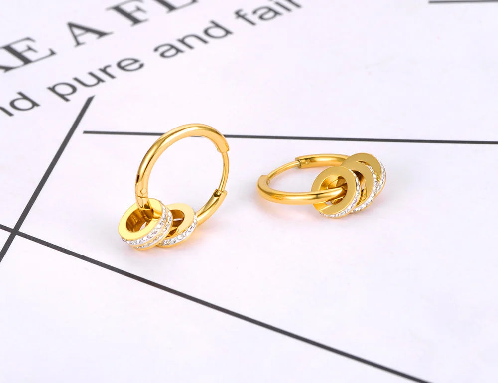 Lokaer Stainless Steel Geometric Circle Hoop Earrings Trendy Green CZ Crystal Bohemia Party Earrings For Women Girls E22020