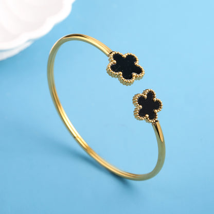 Simple Stainless Steel Shell Five-Leaf Flower OpenS Bangle Classic Luxury For Man Woman Daily Party Birthday Jewelry Gift Clover