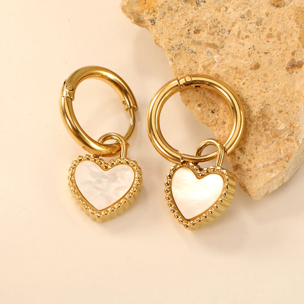 Gold Heart Shell Hoop Earrings