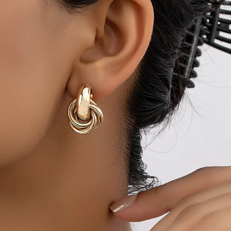 Stainless Steel Chunky Hoop Earrings for Women Girls Gold Color Double Ring Thick Geometric Drop Earrings Statement Jewelry Gift
