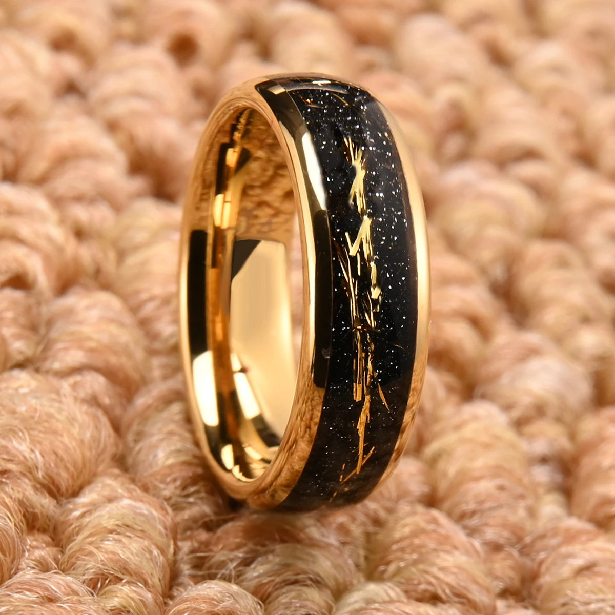 Golden simple 8/6mm inlaid golden foil tungsten steel ring, comfortable to wear, suitable for daily wedding party jewelry gifts