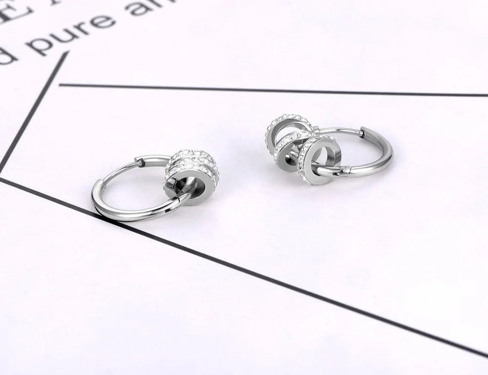 Lokaer Stainless Steel Geometric Circle Hoop Earrings Trendy Green CZ Crystal Bohemia Party Earrings For Women Girls E22020