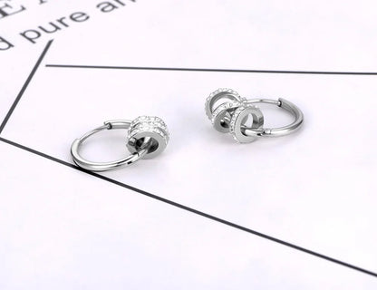 Lokaer Stainless Steel Geometric Circle Hoop Earrings Trendy Green CZ Crystal Bohemia Party Earrings For Women Girls E22020