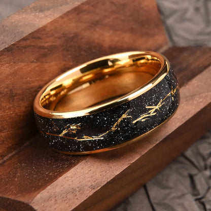 Golden simple 8/6mm inlaid golden foil tungsten steel ring, comfortable to wear, suitable for daily wedding party jewelry gifts