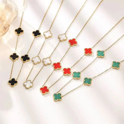 Fashionable Lightweight Luxury Stainless Steel One-Sided Mother-Of-Pearl Four-Leaf Clover Necklace 18K High-End Collarbone Chain