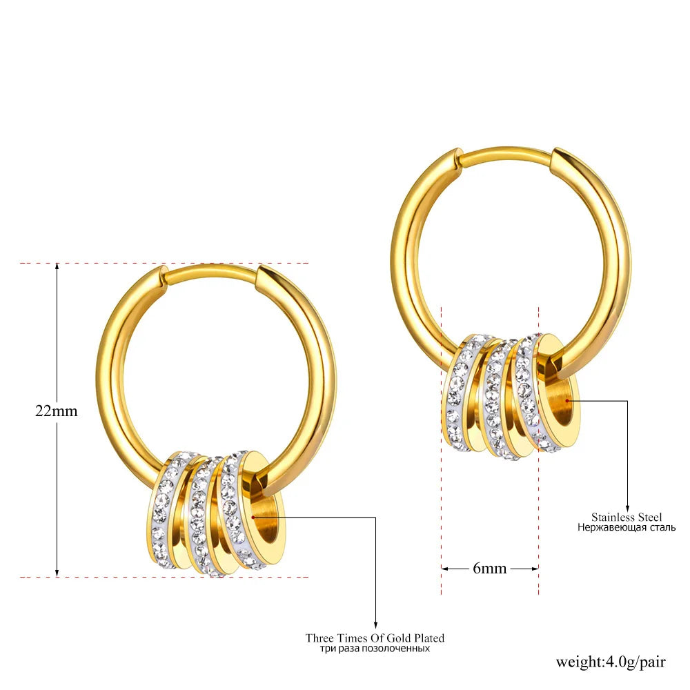 Lokaer Stainless Steel Geometric Circle Hoop Earrings Trendy Green CZ Crystal Bohemia Party Earrings For Women Girls E22020