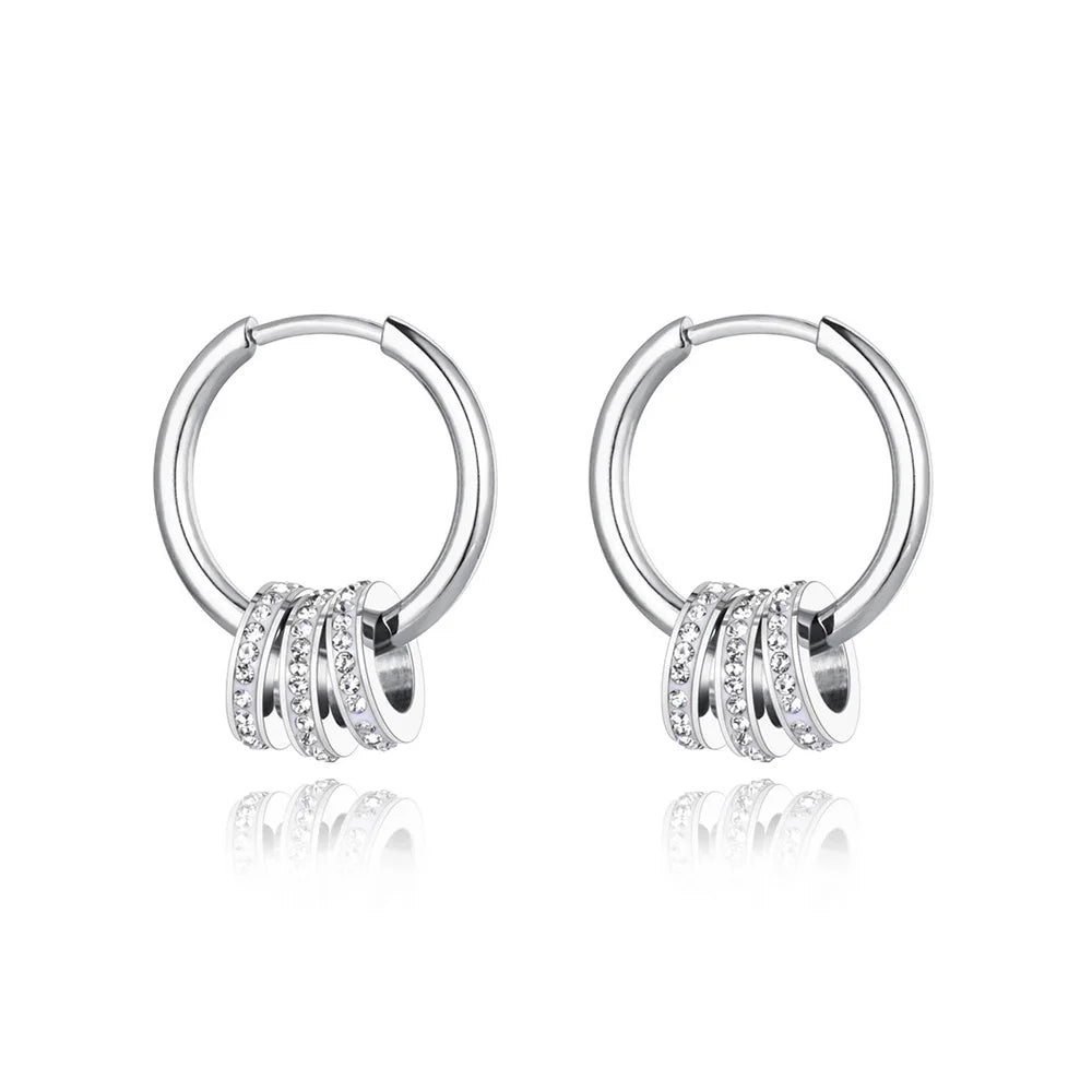 Lokaer Stainless Steel Geometric Circle Hoop Earrings Trendy Green CZ Crystal Bohemia Party Earrings For Women Girls E22020