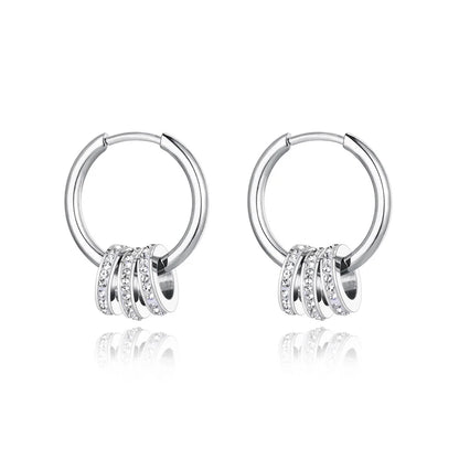 Lokaer Stainless Steel Geometric Circle Hoop Earrings Trendy Green CZ Crystal Bohemia Party Earrings For Women Girls E22020