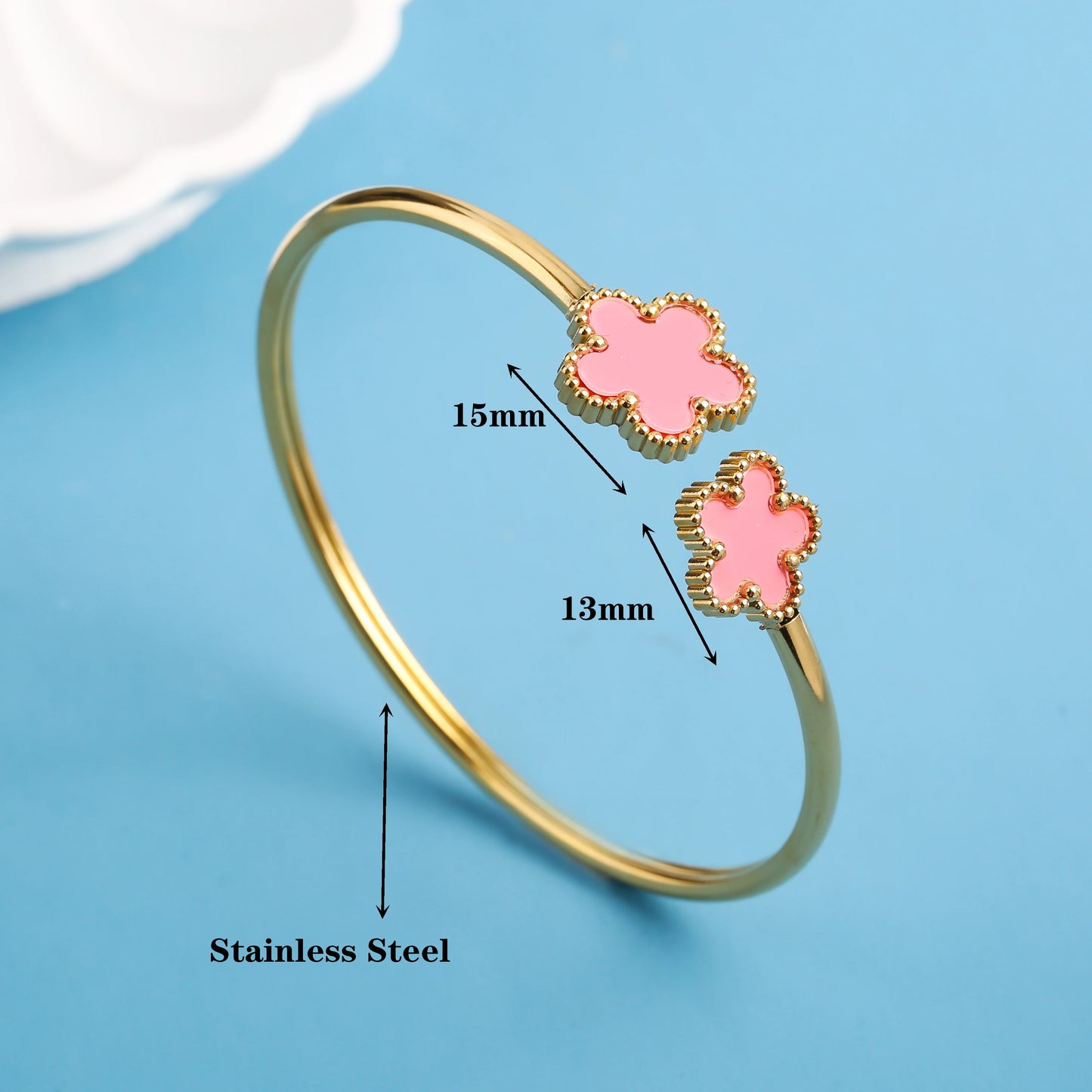 Simple Stainless Steel Shell Five-Leaf Flower OpenS Bangle Classic Luxury For Man Woman Daily Party Birthday Jewelry Gift Clover