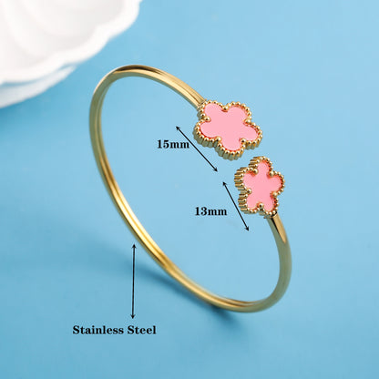 Simple Stainless Steel Shell Five-Leaf Flower OpenS Bangle Classic Luxury For Man Woman Daily Party Birthday Jewelry Gift Clover
