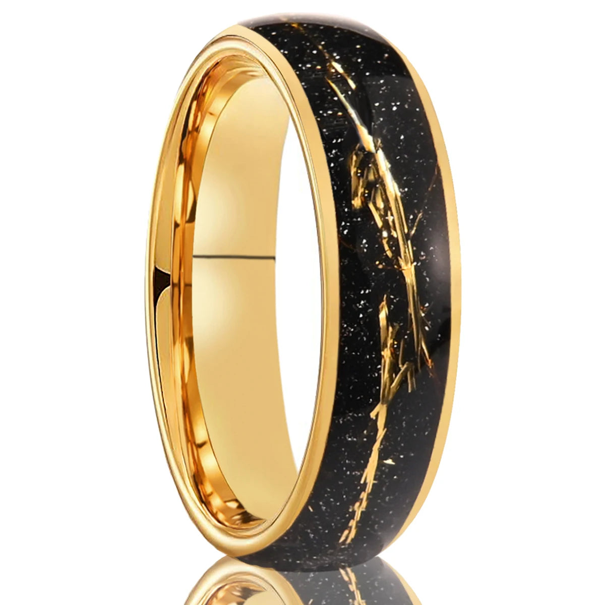 Golden simple 8/6mm inlaid golden foil tungsten steel ring, comfortable to wear, suitable for daily wedding party jewelry gifts