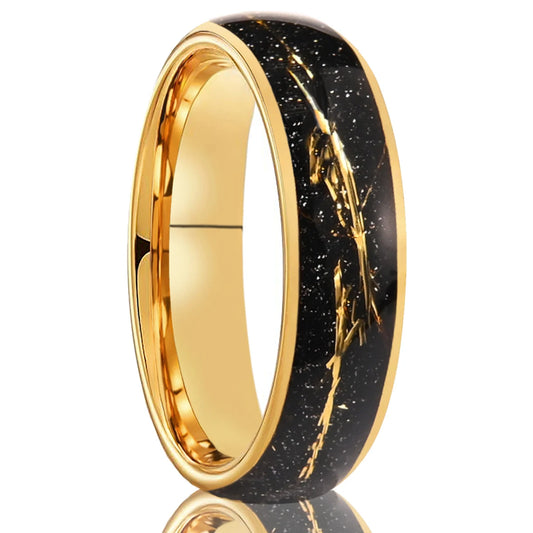 Golden simple 8/6mm inlaid golden foil tungsten steel ring, comfortable to wear, suitable for daily wedding party jewelry gifts