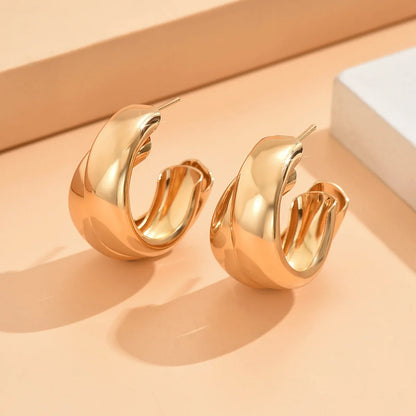 Stainless Steel Chunky Hoop Earrings for Women Girls Gold Color Double Ring Thick Geometric Drop Earrings Statement Jewelry Gift