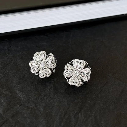 Rotating Micro-embellished Jewelry Lucky Flower Earrings Light Luxury Fashion Simple Versatile Stainless Steel Earrings
