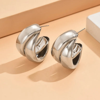 Stainless Steel Chunky Hoop Earrings for Women Girls Gold Color Double Ring Thick Geometric Drop Earrings Statement Jewelry Gift