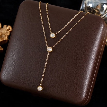 GANEMLY 316L Stainless Steel Clover Flower Zircon Necklace For Women 2025 Fashion Clavicle Neck Chain Waterproof Jewelry Gift