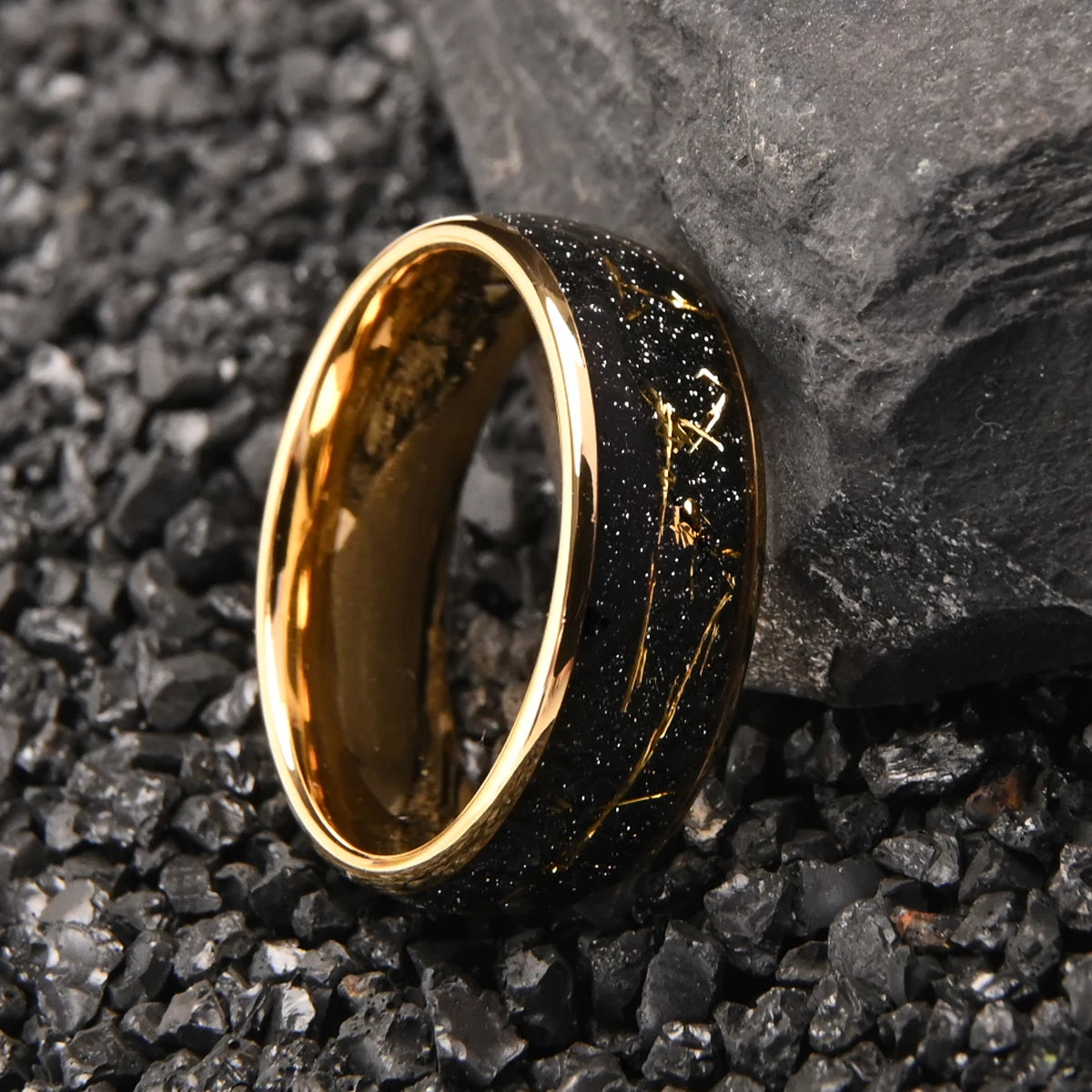 Golden simple 8/6mm inlaid golden foil tungsten steel ring, comfortable to wear, suitable for daily wedding party jewelry gifts